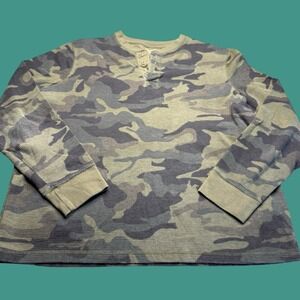 Faded Glory Thermal Henley Shirt XL Camo Long Sleeve Waffle Knit Hunting Outdoor